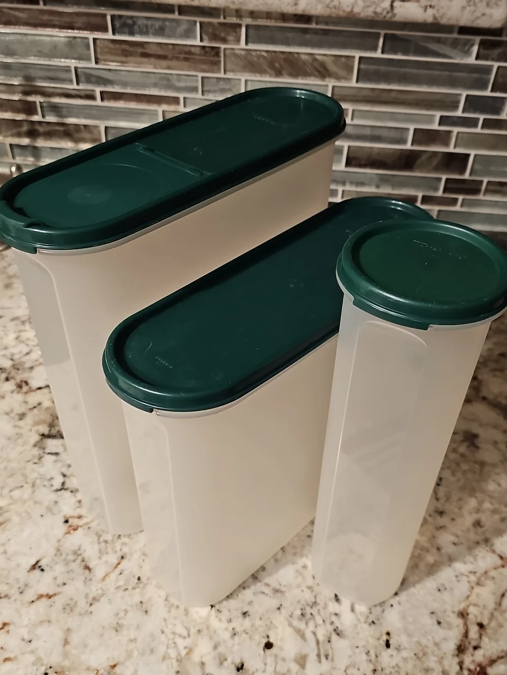 Tupperware Cream Storage Canisters with Dark Green Lids